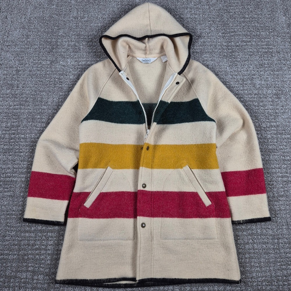 Vintage Woolrich Woman Hudson Bay Coat M Wool Blanket 3 Point Hooded Jacket